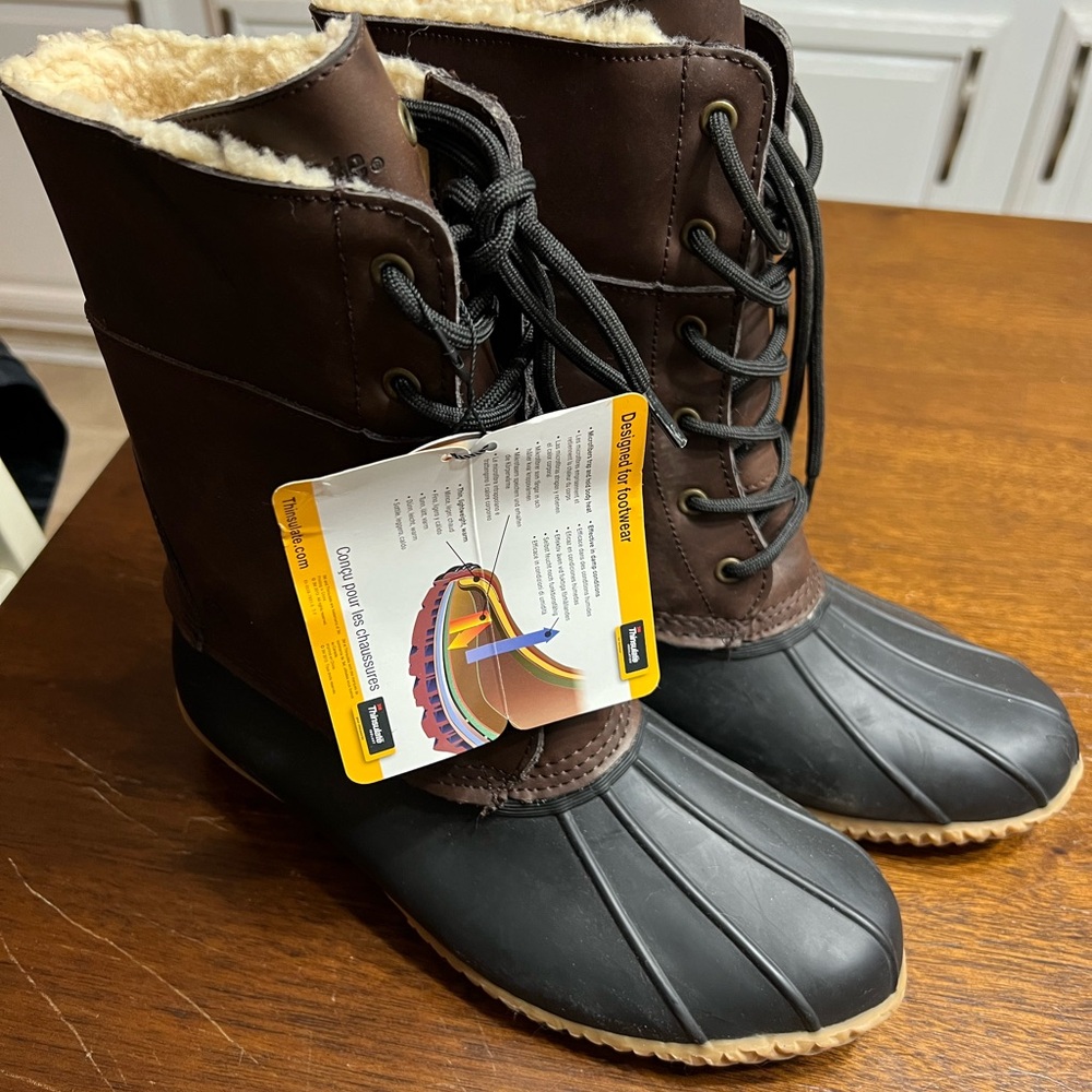Brown and Black Lace-Up Winter Boots